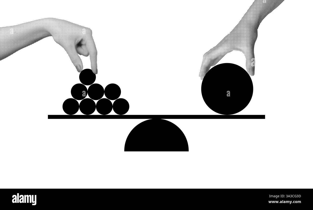 Concetto aziendale di equilibrio. Mano che tiene la bilancia simboleggia stabilità, uguaglianza e armonia finanziaria. Gestione dei rischi, fiducia e integrità per il prof Foto Stock