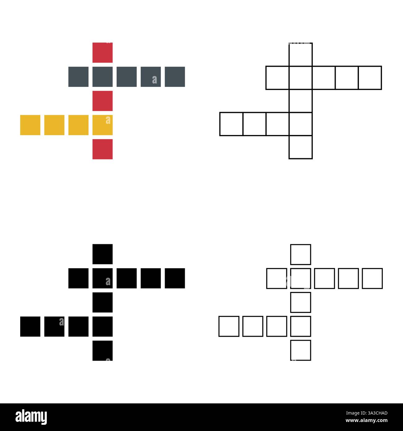 Set di icona concetto Crossword, grafica cross Word, illustrazione vettoriale web flat . Illustrazione Vettoriale