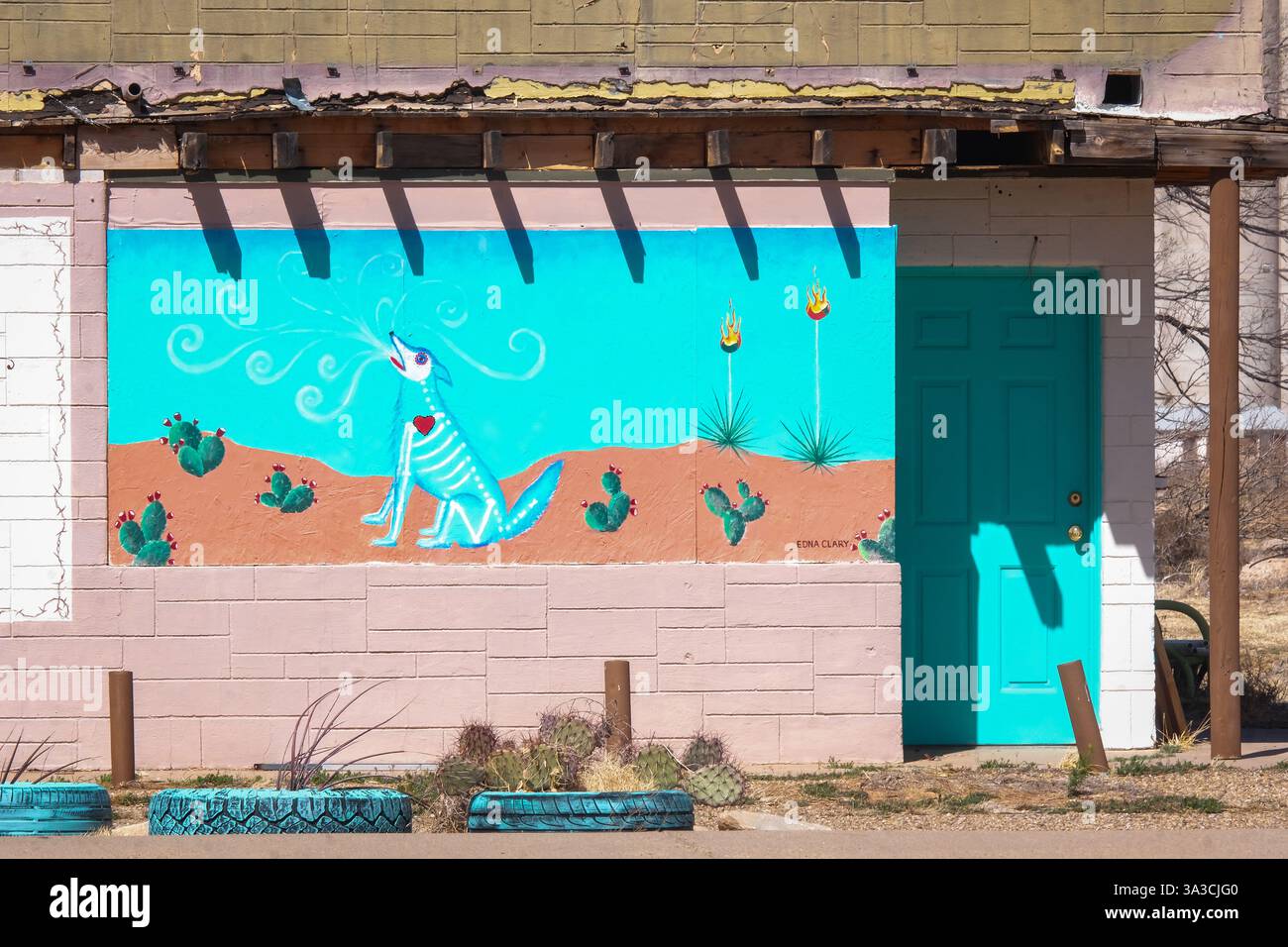 Murale lungo la storica Route 66 a Tucumcari, New Mexico Foto Stock