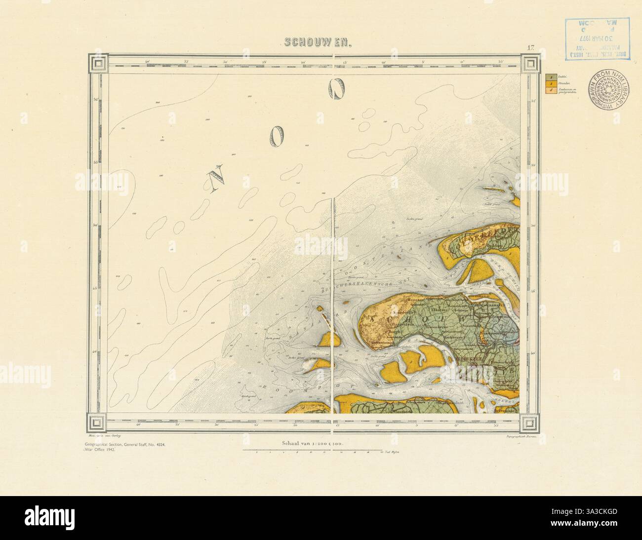 Mappa geologica di Schouwen. British/Dutch War Office for Overlord 1942 (1859) Foto Stock