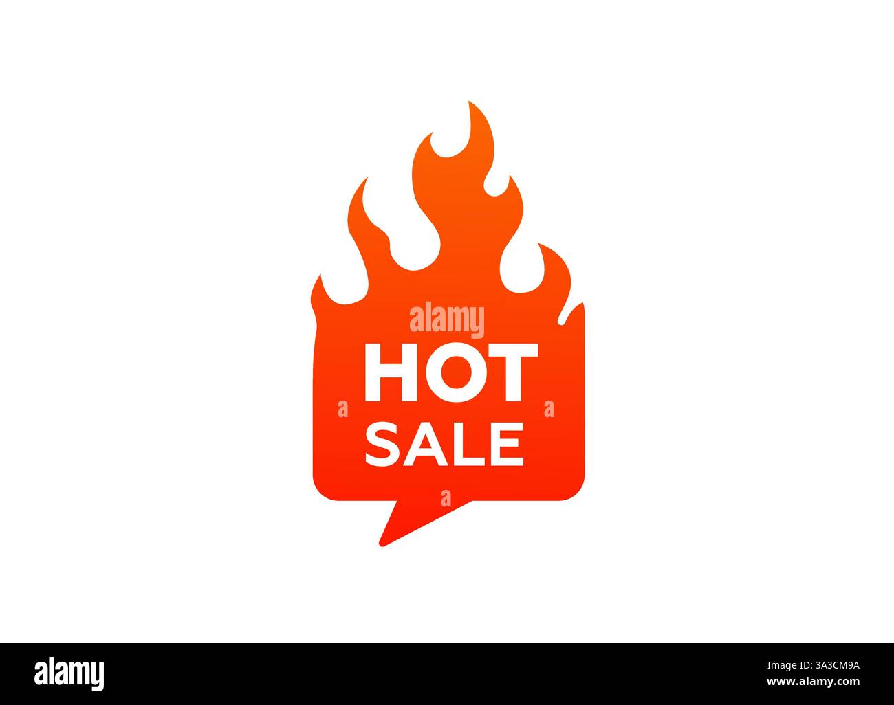 Icona di vendita calda con fiamma arancione stilizzata in una moderna bolla vocale su sfondo bianco Illustrazione Vettoriale