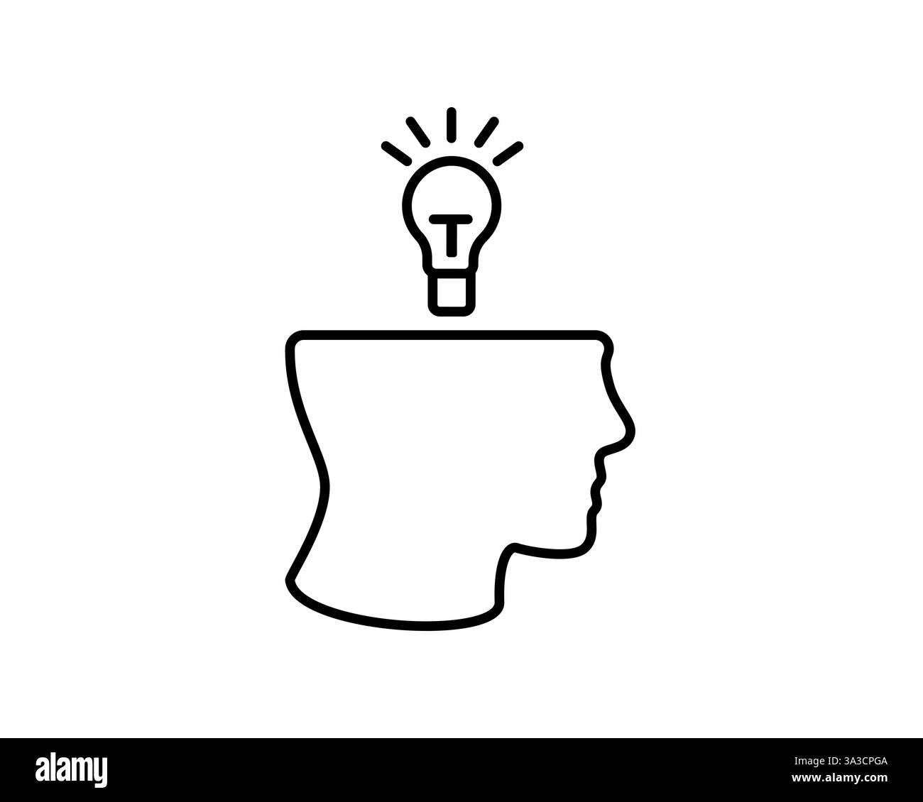 Profilo di una testa umana con lampadina che simboleggia il pensiero creativo e innovativo Illustrazione Vettoriale