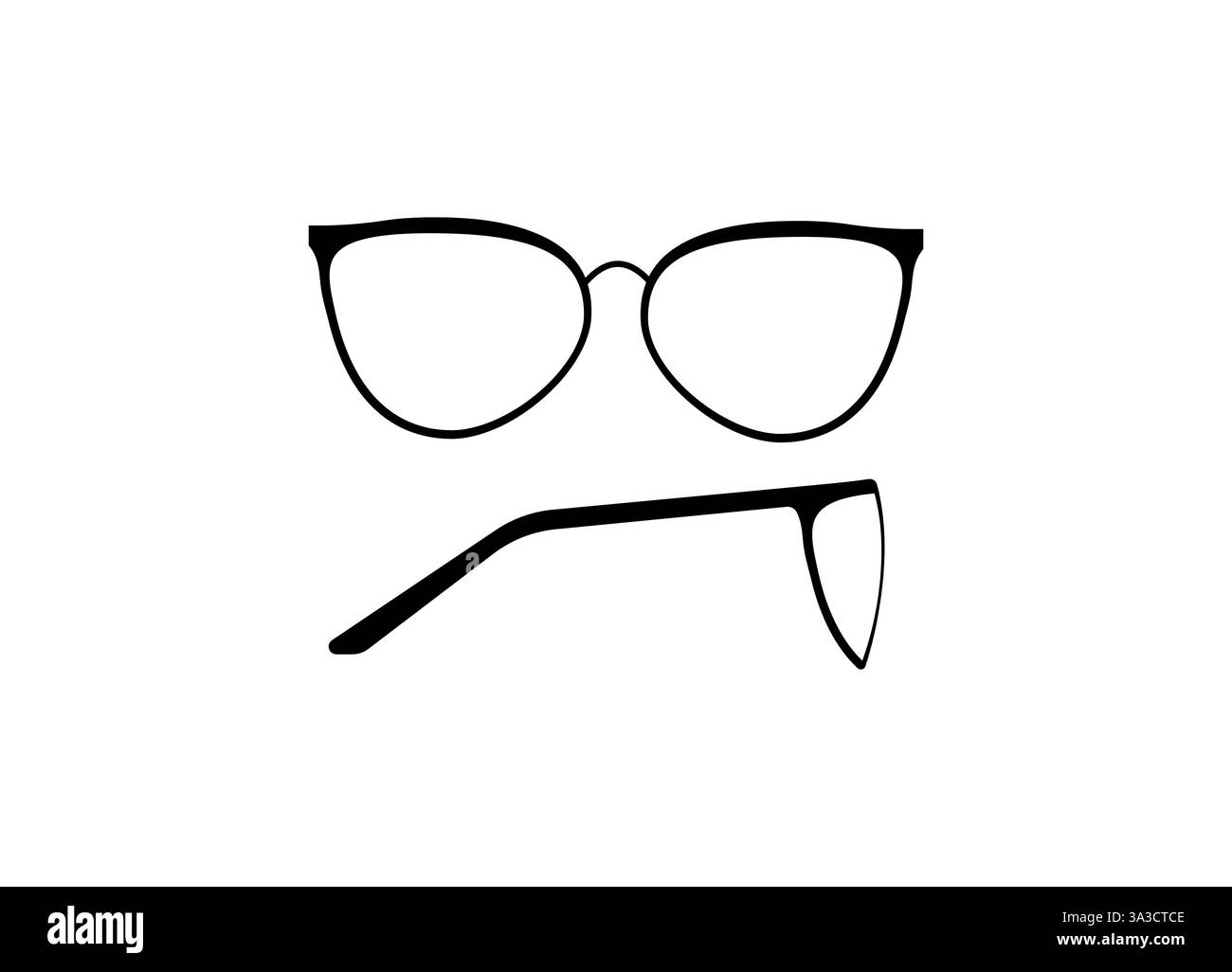 Eleganti occhiali con montatura nera con lenti trasparenti e design semplice su sfondo bianco Illustrazione Vettoriale