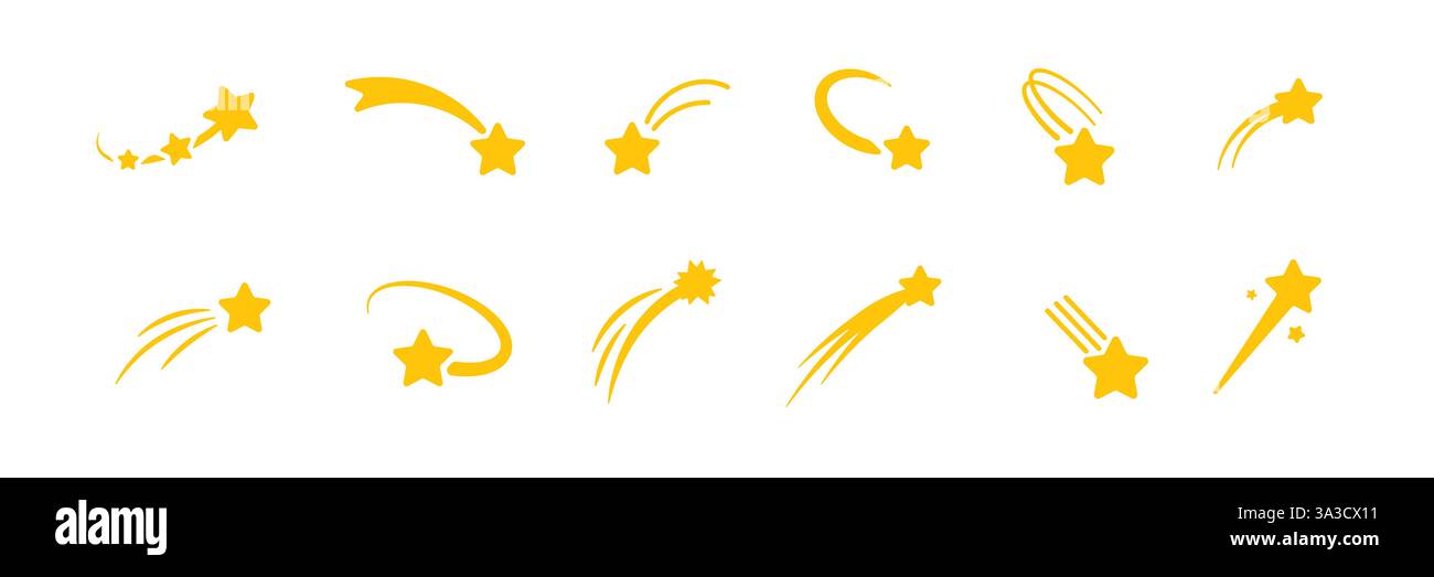 Icone a stella gialle luminose in varie forme su uno sfondo chiaro Illustrazione Vettoriale