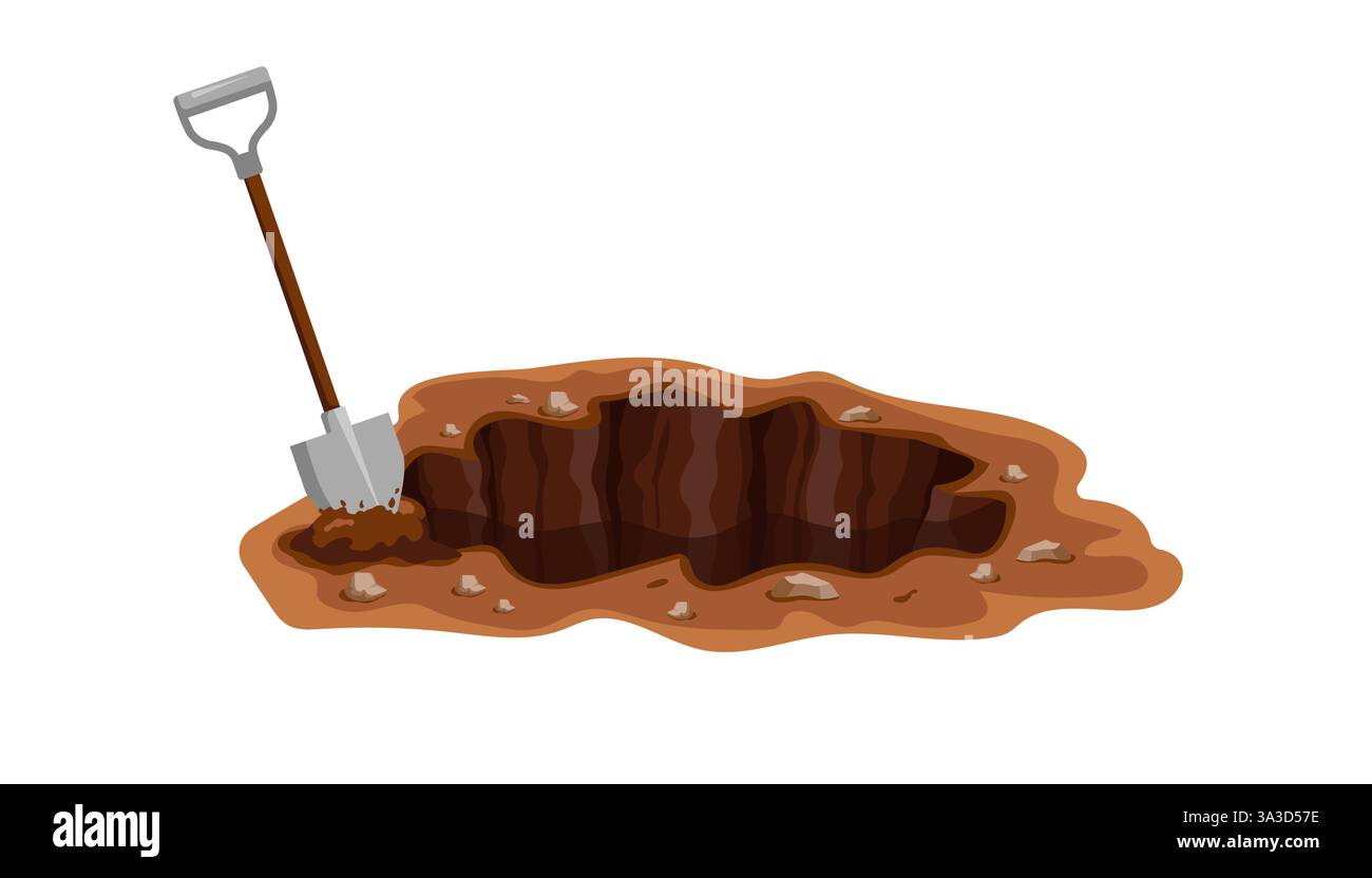 Immergiti nello sporco accanto a grandi buche o al giardinaggio con terra marrone Illustrazione Vettoriale