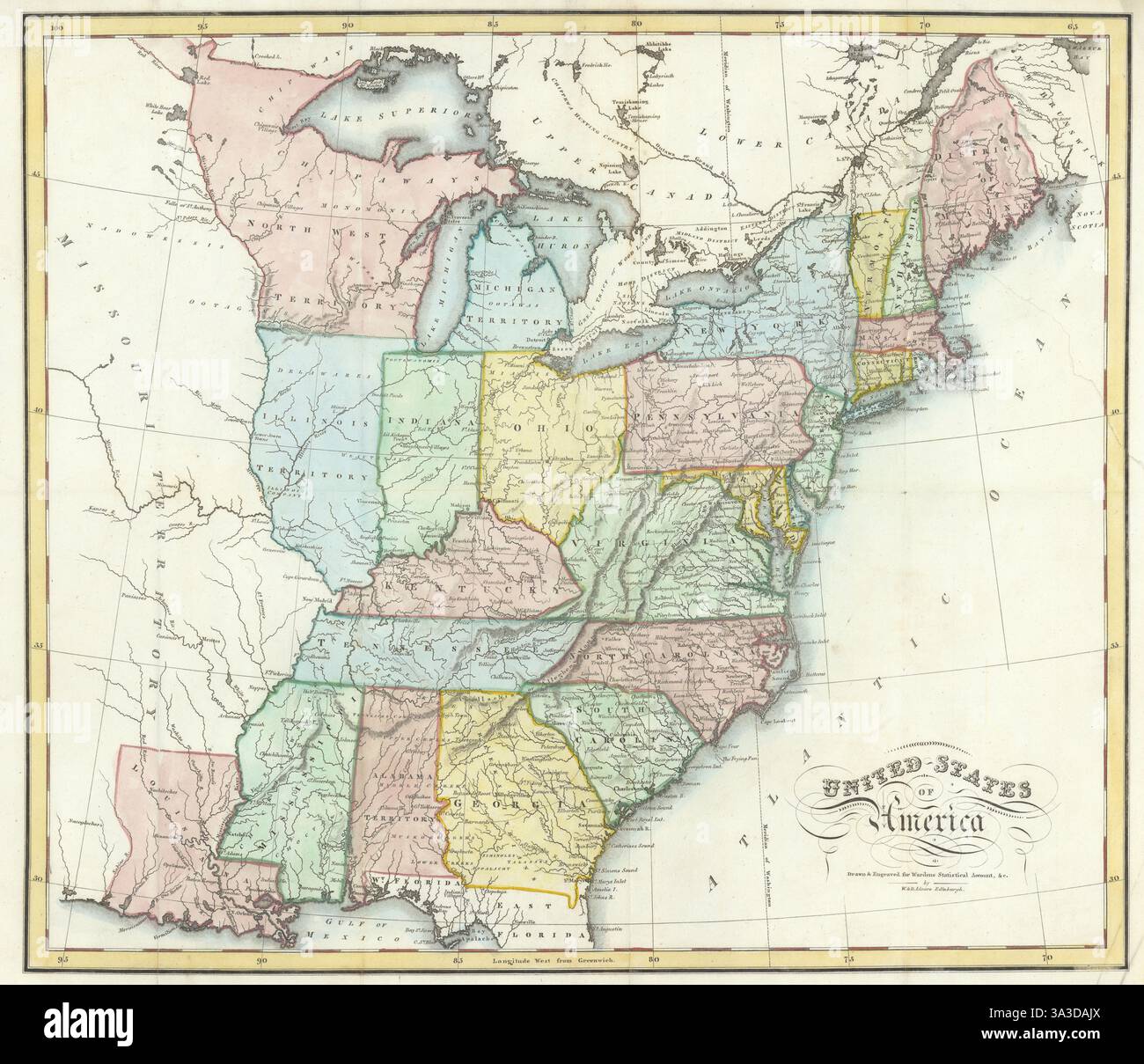 Stati Uniti d'America da William Home & Daniel Lizars, Edimburgo 1819 mappa Foto Stock