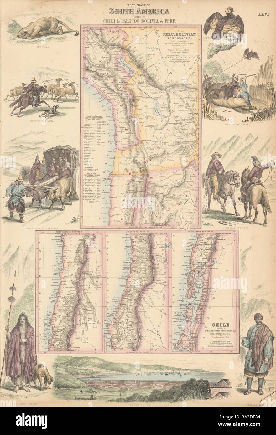Costa occidentale del Sud America. Cile, Bolivia e Perù. FULLARTON c1863 vecchia mappa Foto Stock