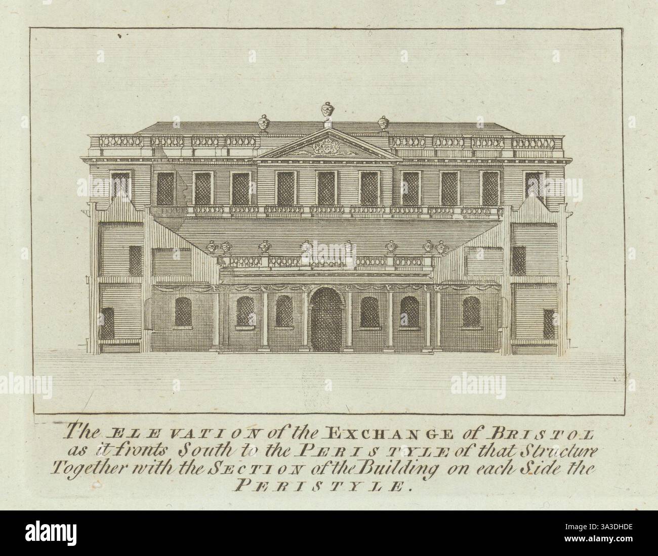 Il Bristol Exchange mentre si affaccia a sud verso la vecchia stampa del Peristyle 1789 Foto Stock