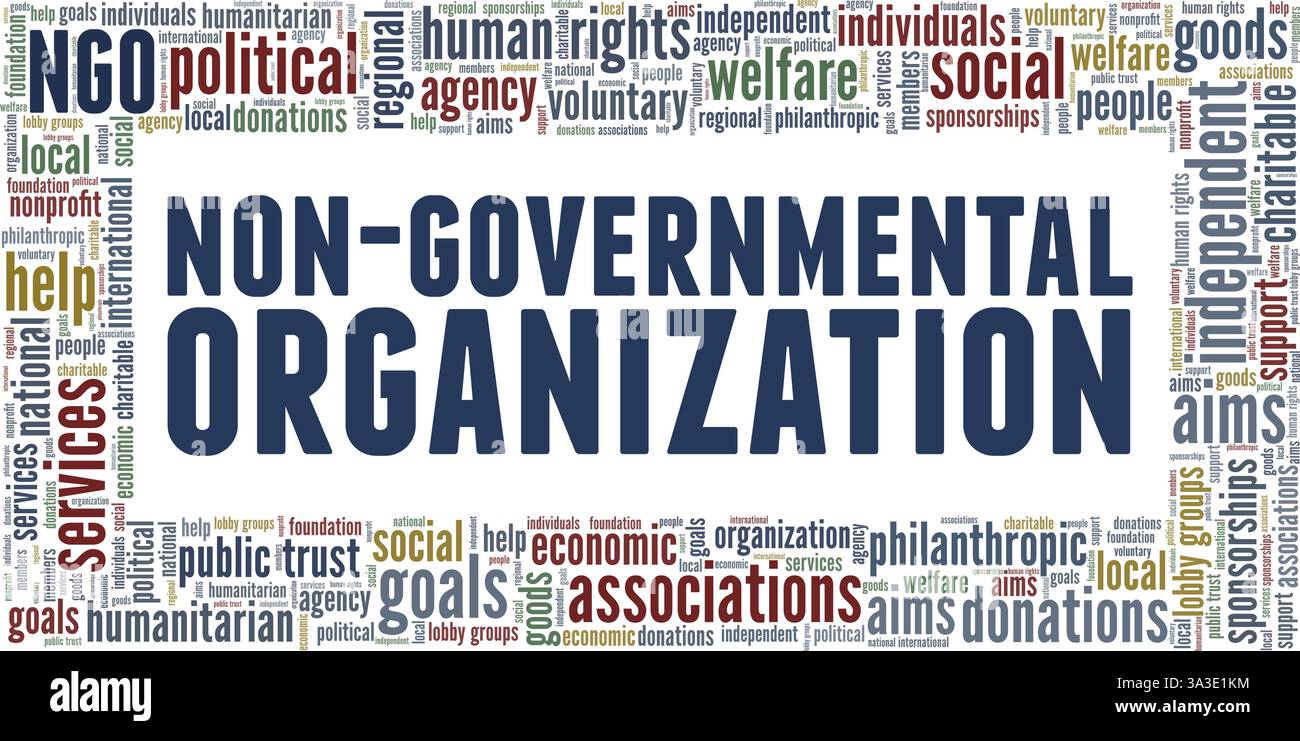 ONG non governative Organizzazione vettoriale Word cloud isolata su sfondo bianco. Illustrazione Vettoriale