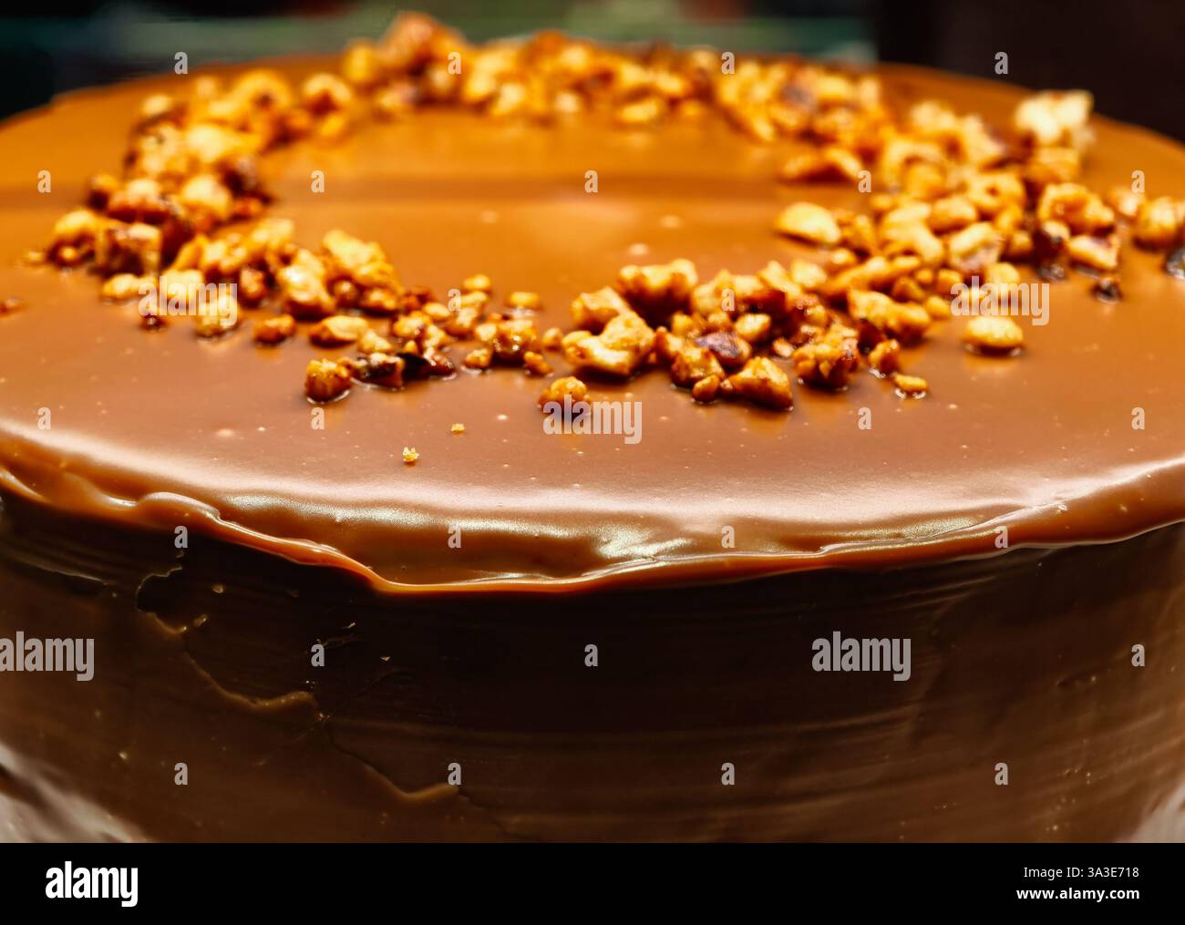 Torta al cioccolato con condimento al caramello croccante dessert decadente Fotografia professionale Fotografia Gourmet Bakery Premium Bakery Presentation elegante Foto Stock