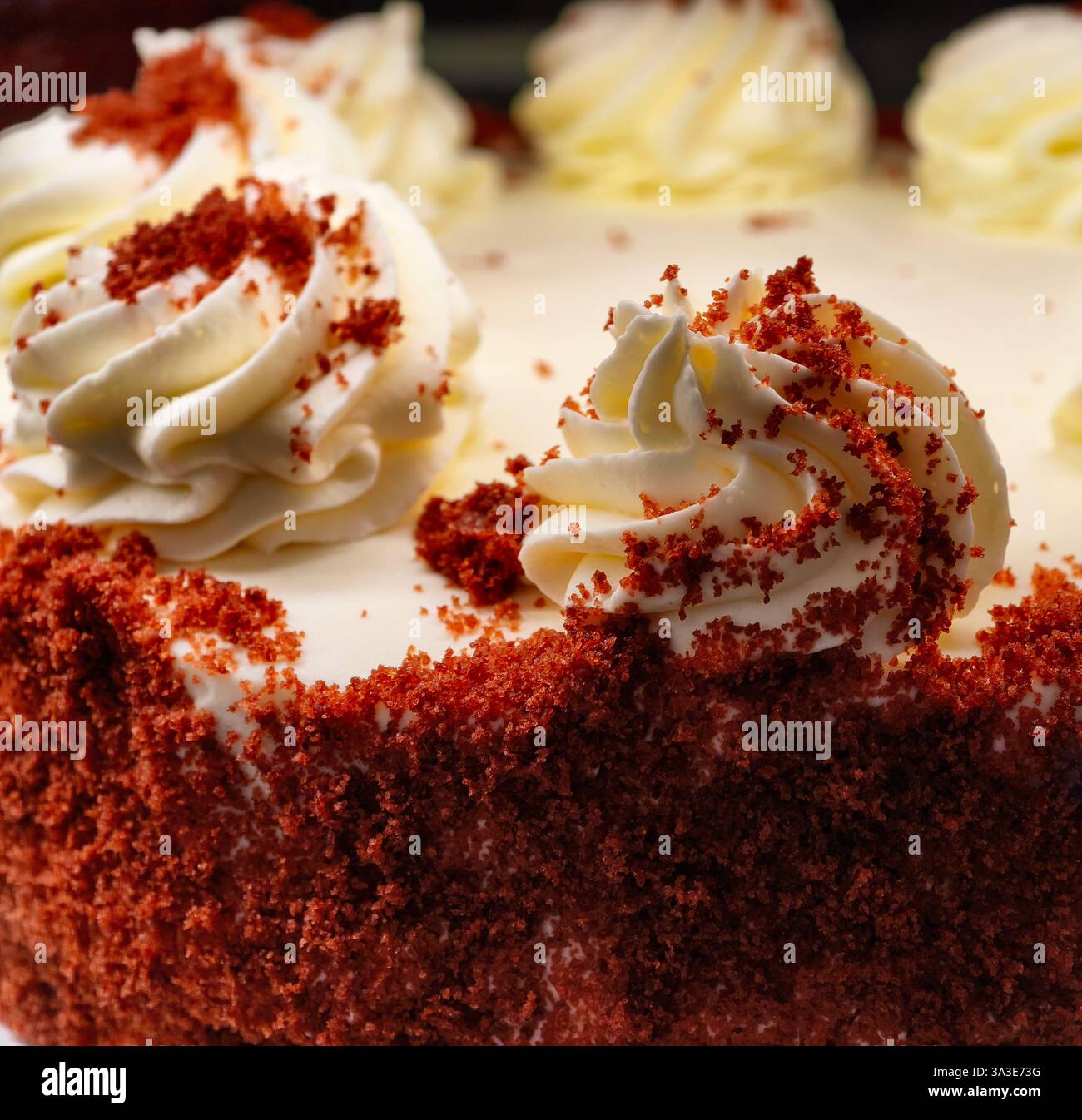 Torte in velluto rosso con crema di glassa dessert decadente Fotografia professionale prodotti da forno Gourmet Bakery Premium presentazione elegante Foto Stock