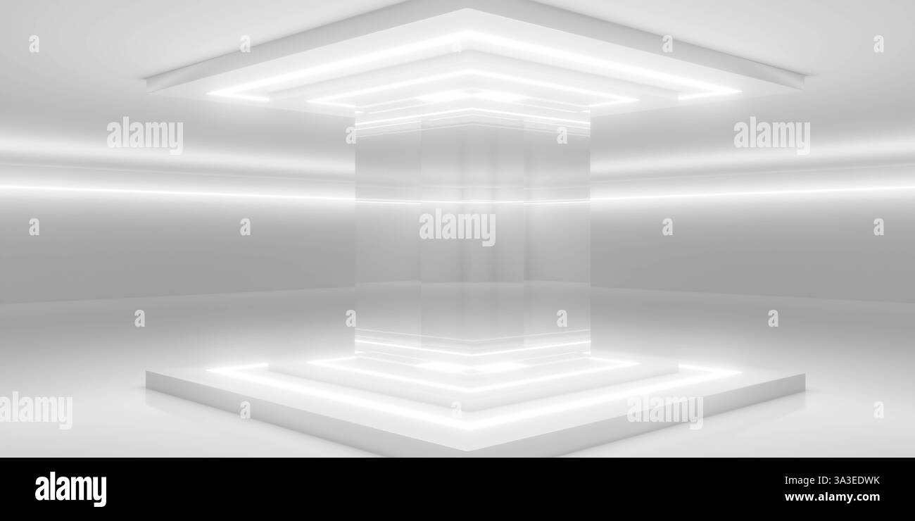 Interni minimalisti e futuristici con struttura riflettente Foto Stock