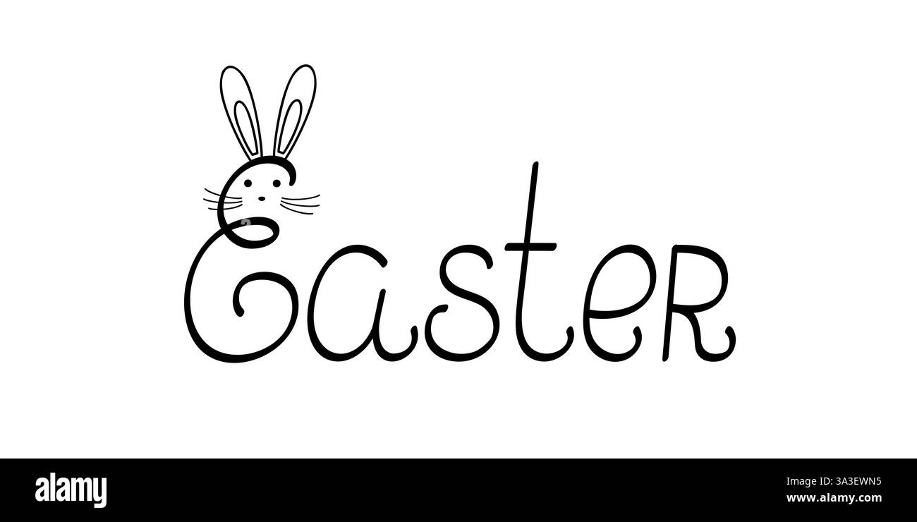 Buone feste di Pasqua scritta a mano, semplice frase tradizionale lineare, elemento di design carino per biglietti d'auguri, invito, poster, striscione, qualsiasi scopo di decorazione, concetto di storia horror Illustrazione Vettoriale