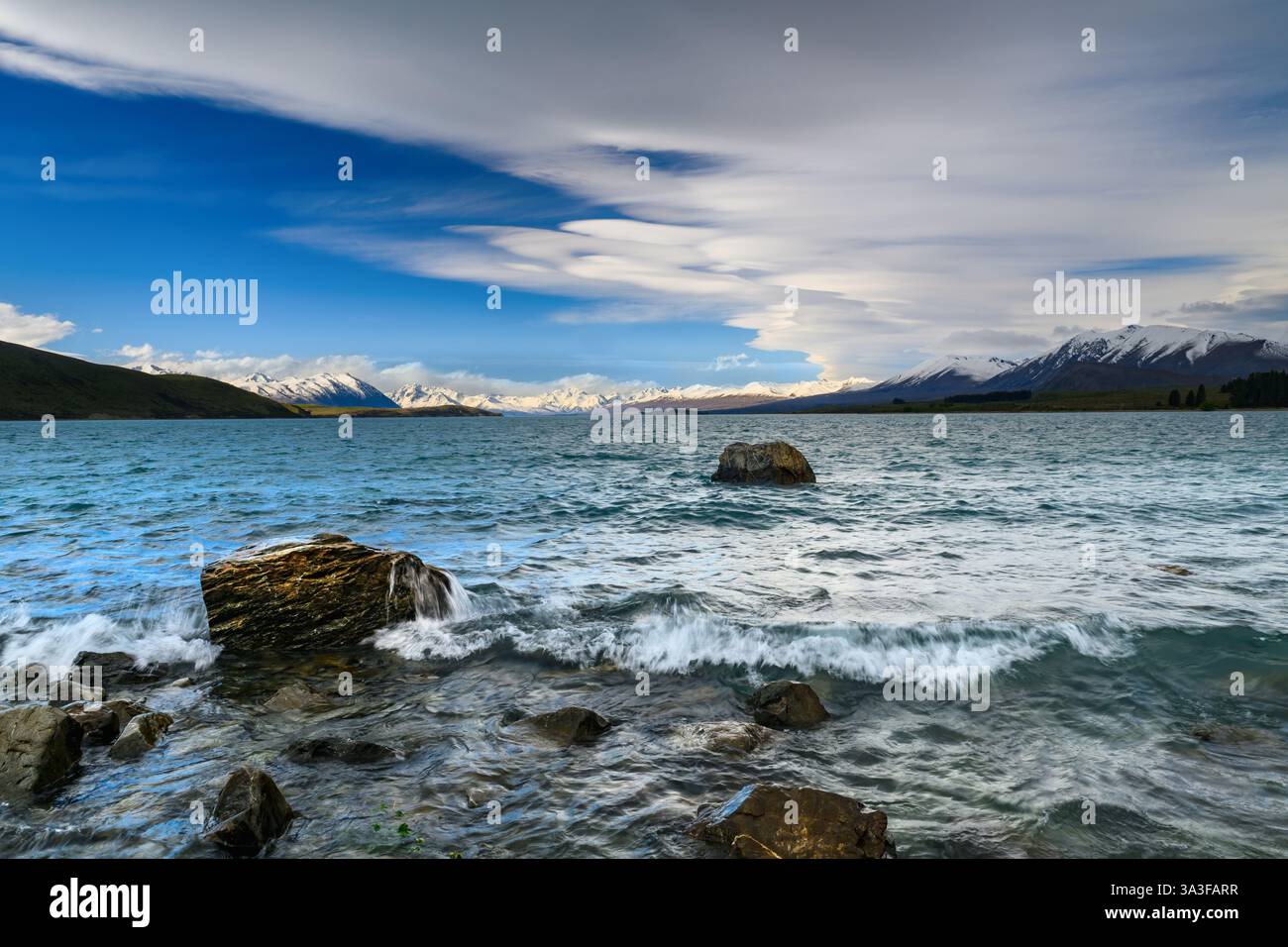 Lago Tekapo sull'Isola del Sud della Nuova Zelanda Foto Stock