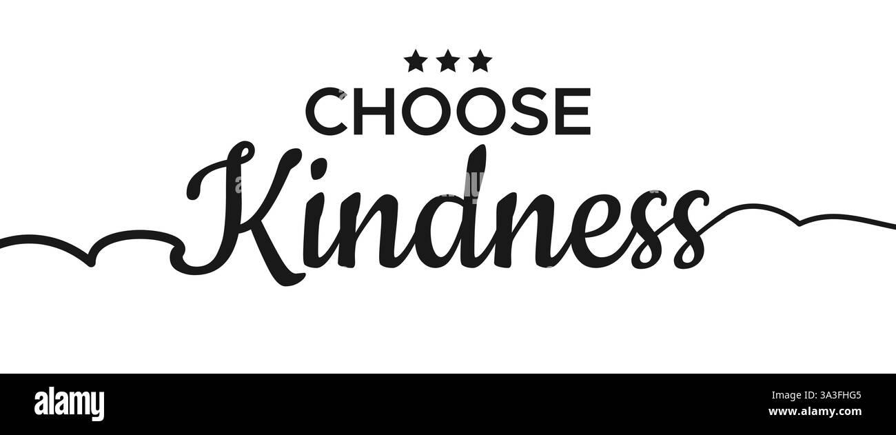 Scegli Kindness tipografia scritta a mano Text with Stars Concept per la celebrazione delle festività della giornata mondiale della bontà Illustrazione Vettoriale