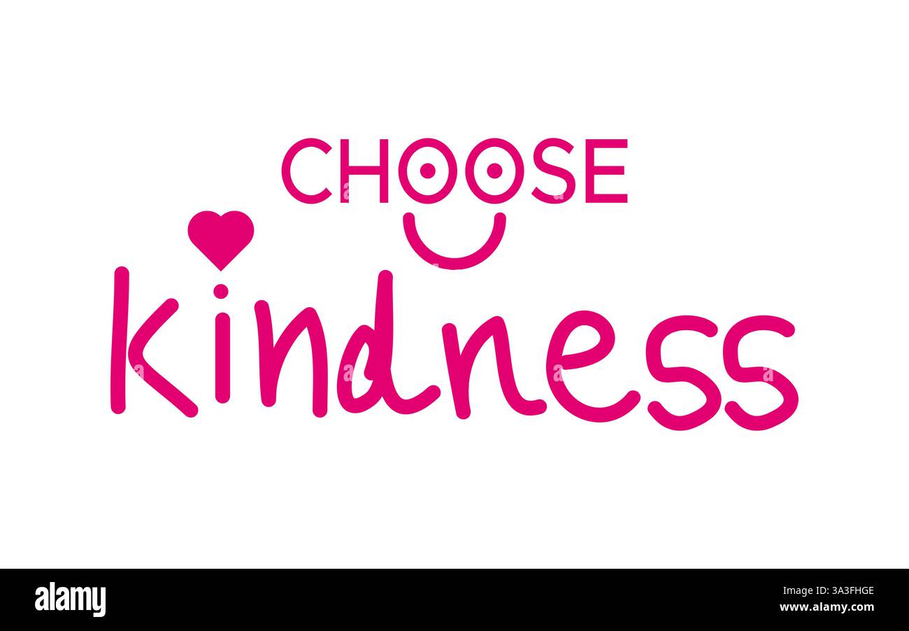 Scegli Kindness Typography Text with Heart and Smile Icon Concept per la celebrazione della giornata mondiale della bontà. vettore isolato Illustrazione Vettoriale