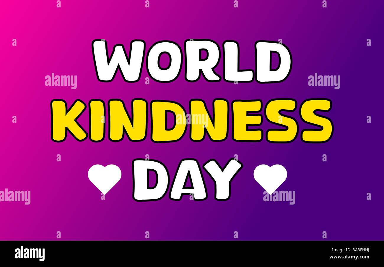 World Kindness Day grassetto lettering tipografico e banner o poster cuori con sfondo sfumato per festeggiamenti natalizi Illustrazione Vettoriale