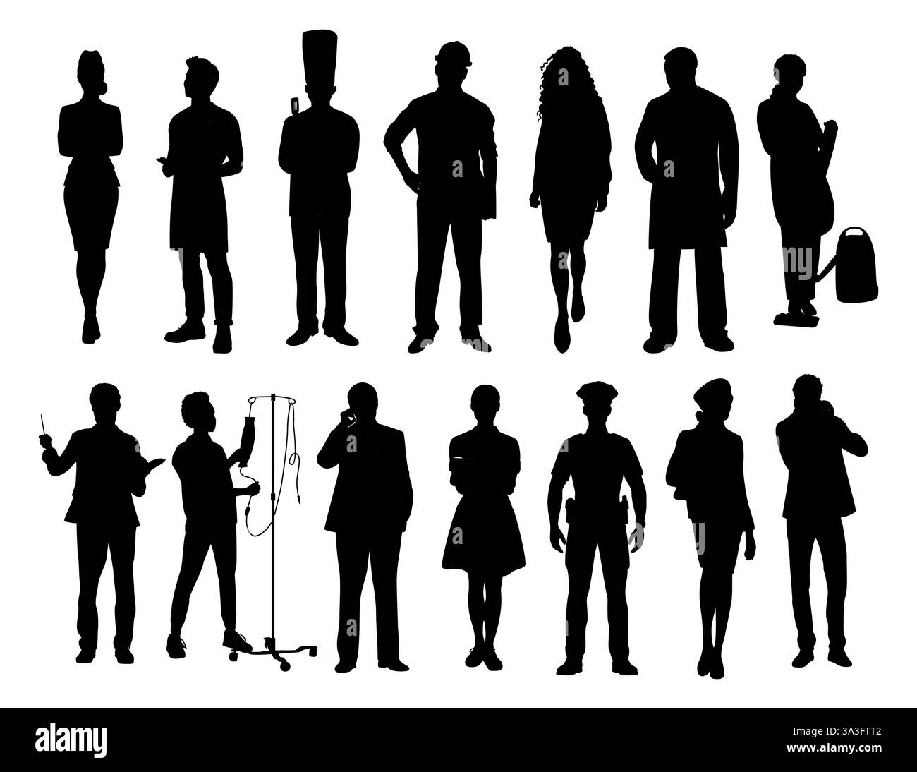 Sagome di persone in varie professioni Illustrazione Vettoriale