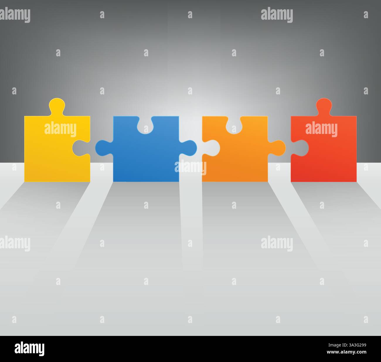 Rompicapo con ombre lunghe. Metafore astratte colorate, concetto di business, web design, pubblicità Illustrazione Vettoriale