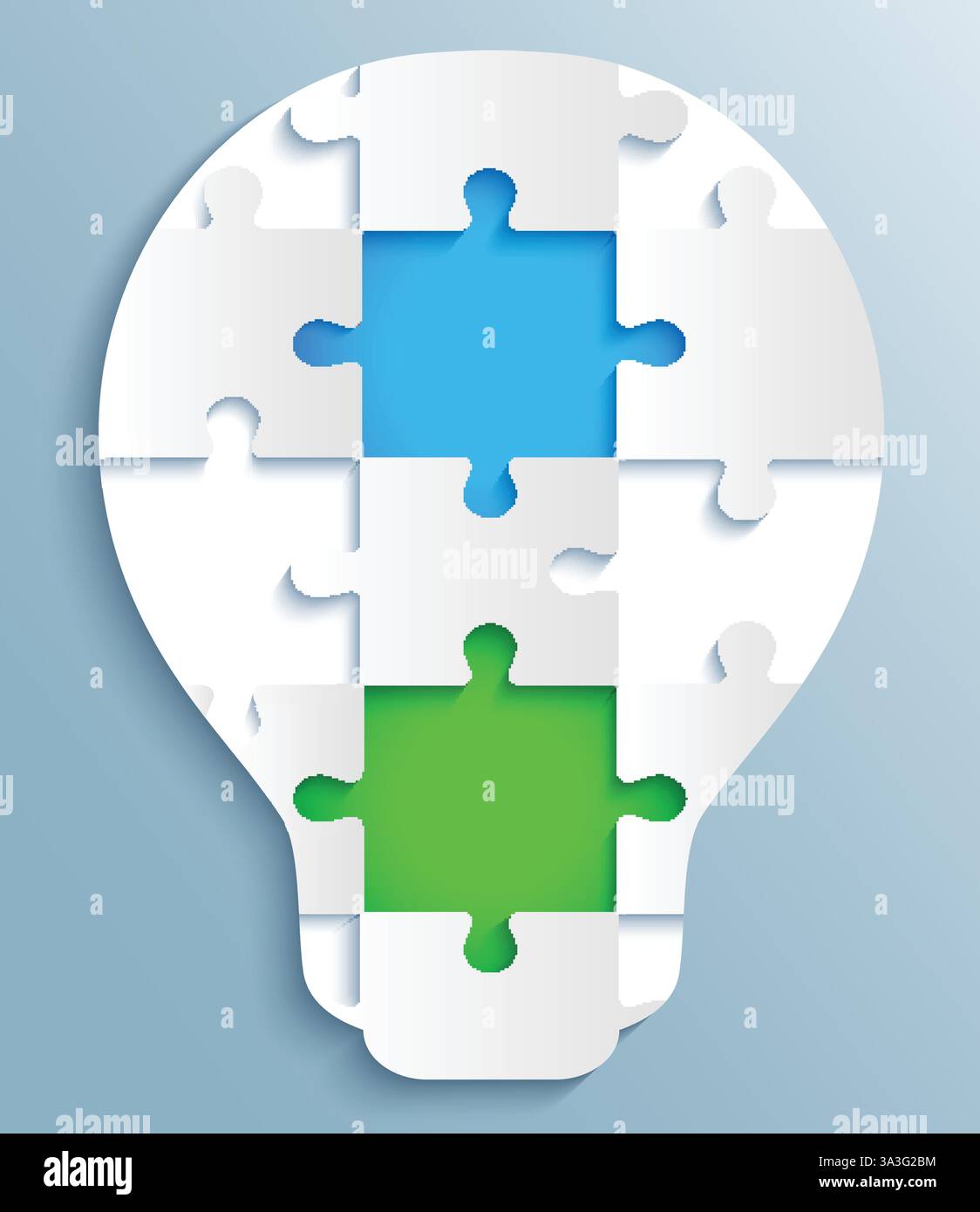 Parte di puzzle sotto forma di lampadine. Design creativo con pezzi colorati Illustrazione Vettoriale