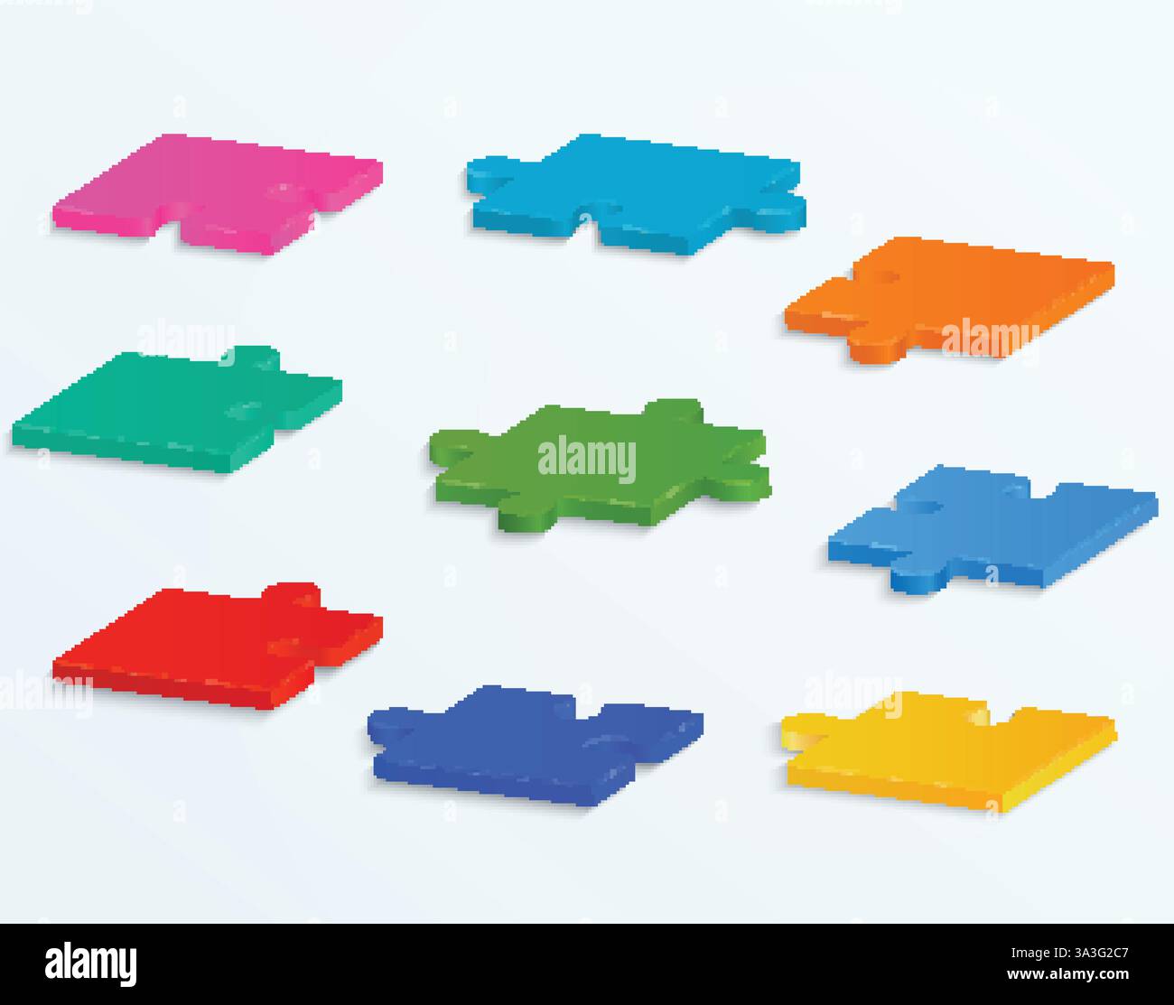 Parti di puzzle colorati su sfondo bianco. Set di 9 pezzi vettoriali Illustrazione Vettoriale