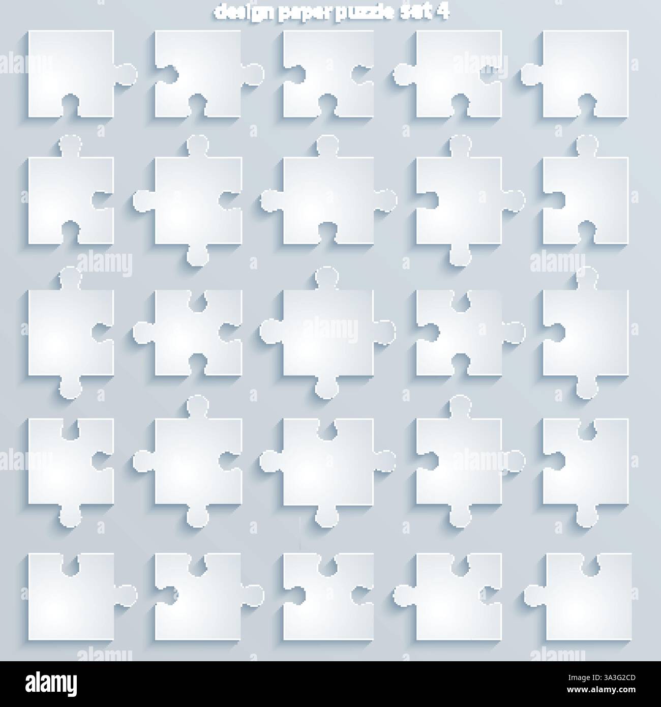 Puzzle con parti piatte. Modelli di puzzle per seghetto alternativo quadrato in carta Illustrazione Vettoriale