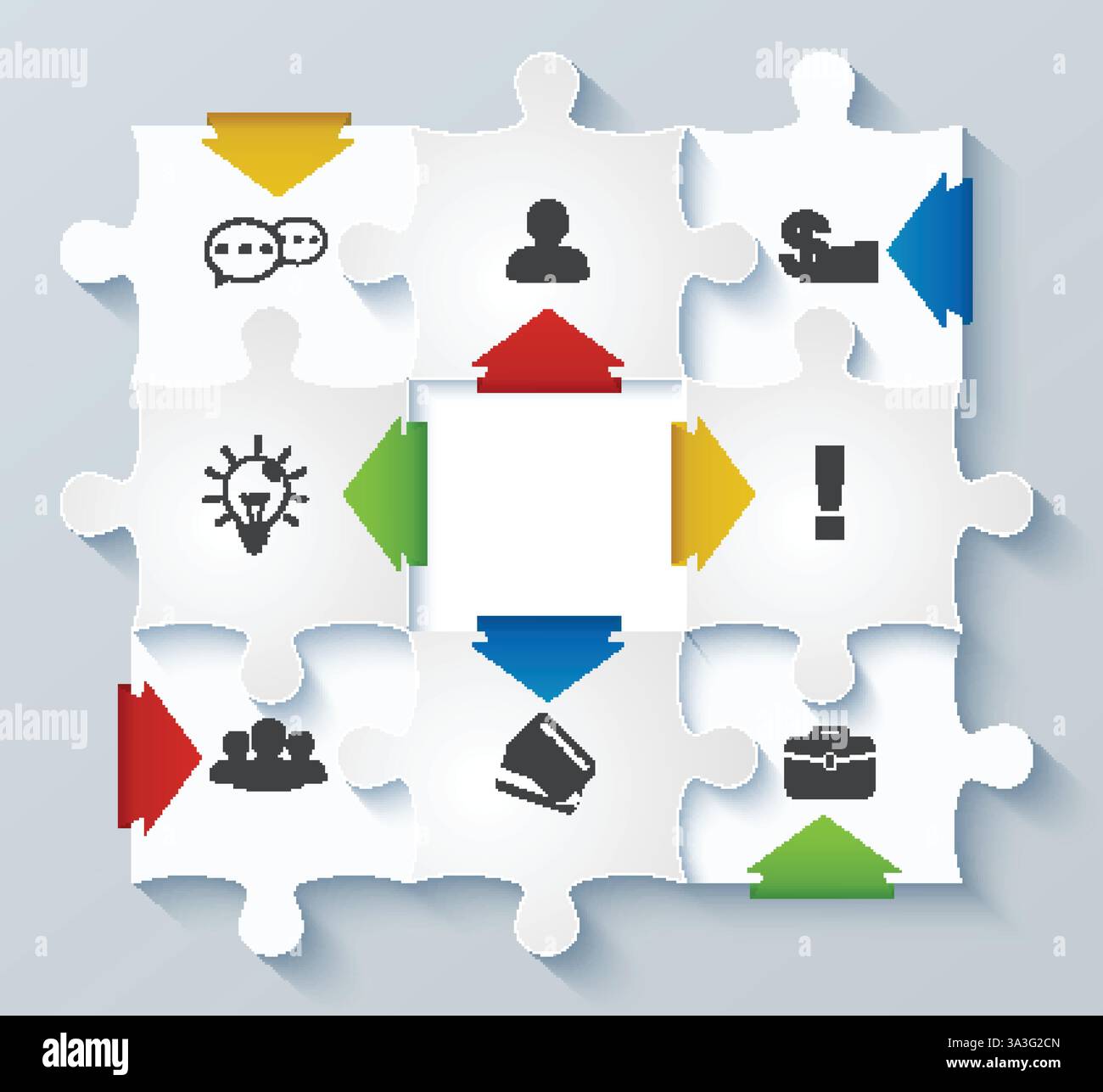 Parti puzzle con icone. Business concept, infografiche, web design, mobile design, media Illustrazione Vettoriale