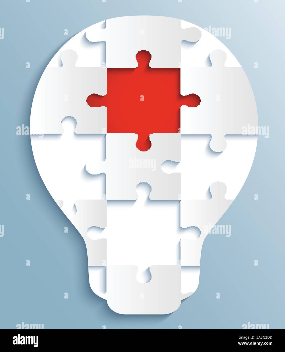 Parte di puzzle sotto forma di lampadine. Ñreative design con pezzo rosso del puzzle Illustrazione Vettoriale