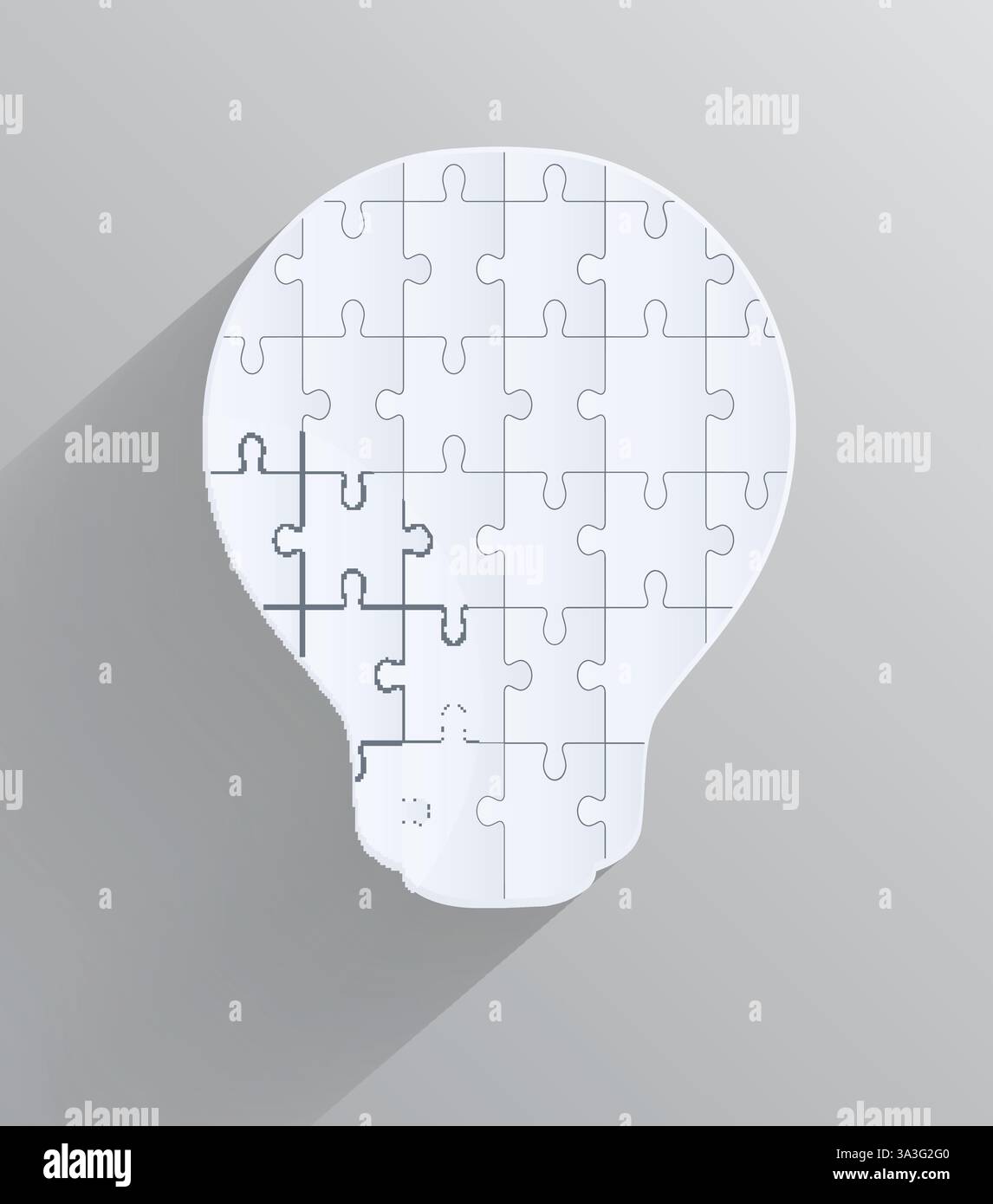 Lampadina con pezzi di rompicapo, puzzle dal design creativo con una lunga ombra Illustrazione Vettoriale