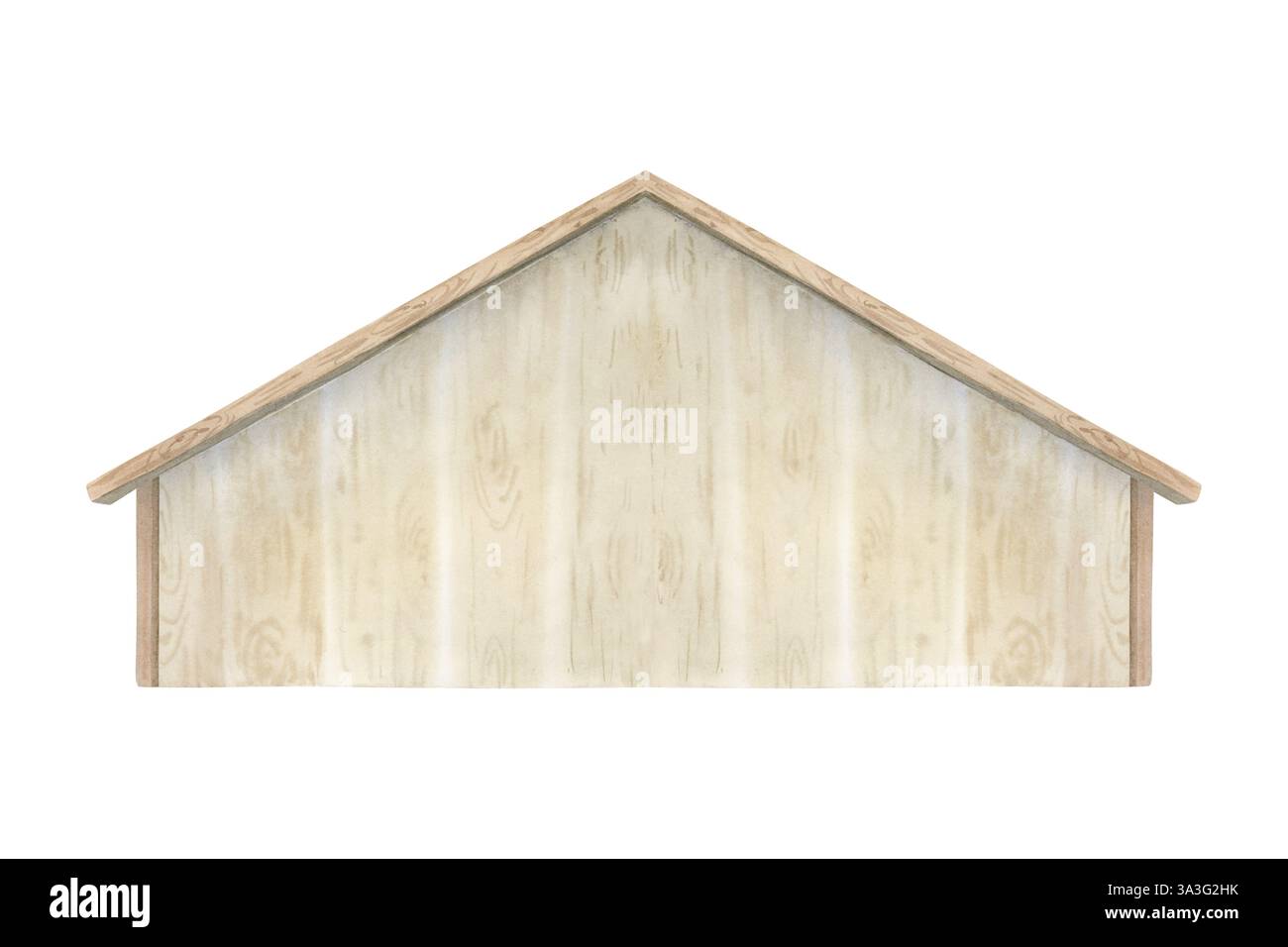 Semplice illustrazione ad acquerello in legno con coop di pollo isolata su sfondo bianco. Pollaio minimalista per la progettazione di polli e aziende agricole Foto Stock