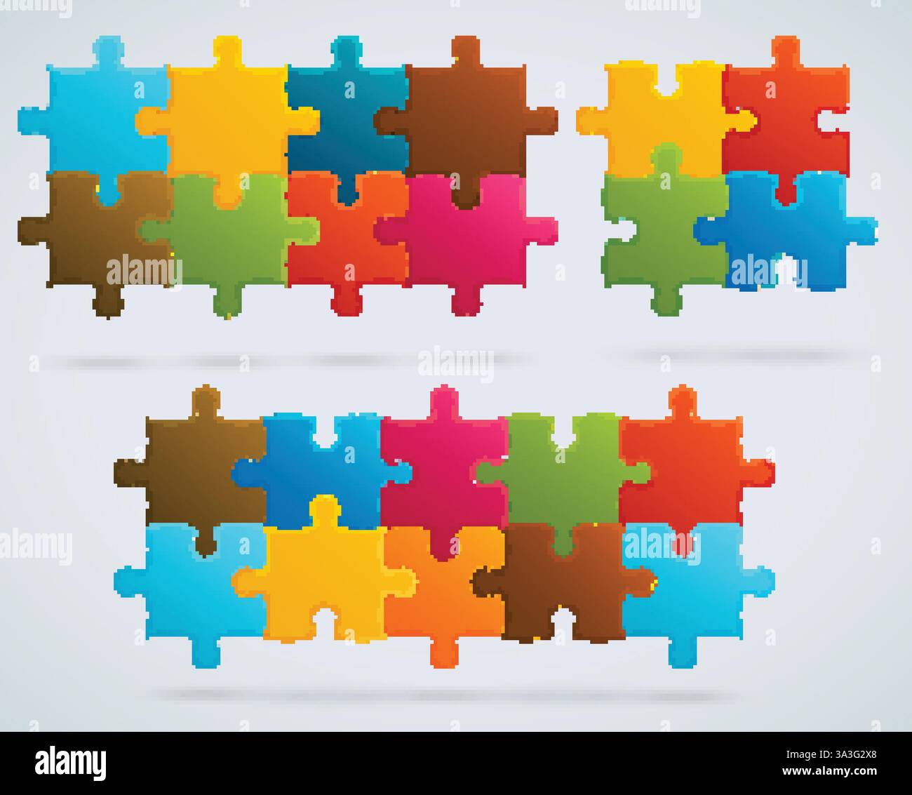 Parti di puzzle colorati. Set di 8, 4, 10 pezzi vettoriali Illustrazione Vettoriale
