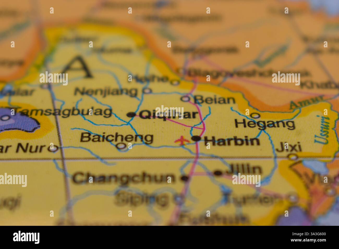 Baicheng sulla Mappa del mondo Mappa colorata Geo Political Worl Foto Stock