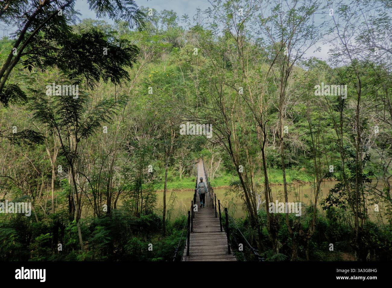 Attraversamento del fiume Uma Oya sul Pekoe Trail, Sri Lanka Foto Stock