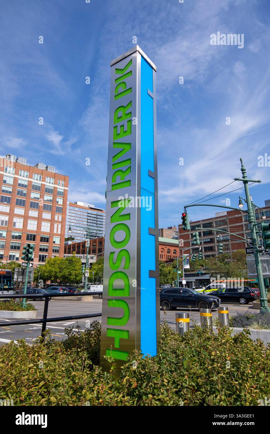 Cartello verticale Hudson River Park, Manhattan, New York, Stati Uniti Foto Stock