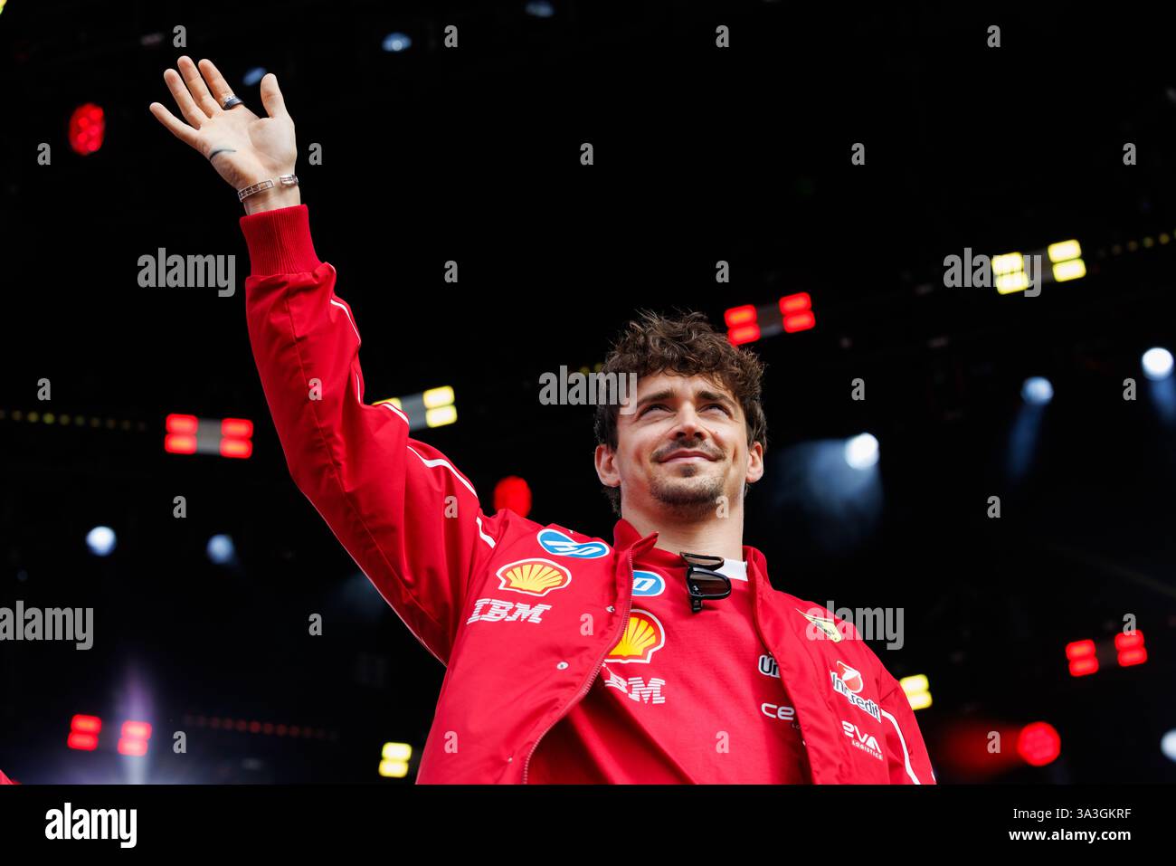 Melbourne, Australia. 15 marzo 2025. Charles Leclerc di Monaco e il team Scuderia Ferrari HP al forum dei tifosi davanti al Gran Premio di F1 d'Australia sul circuito Albert Park Grand Prix. (Foto di George Hitchens/SOPA Images/Sipa USA) credito: SIPA USA/Alamy Live News Foto Stock