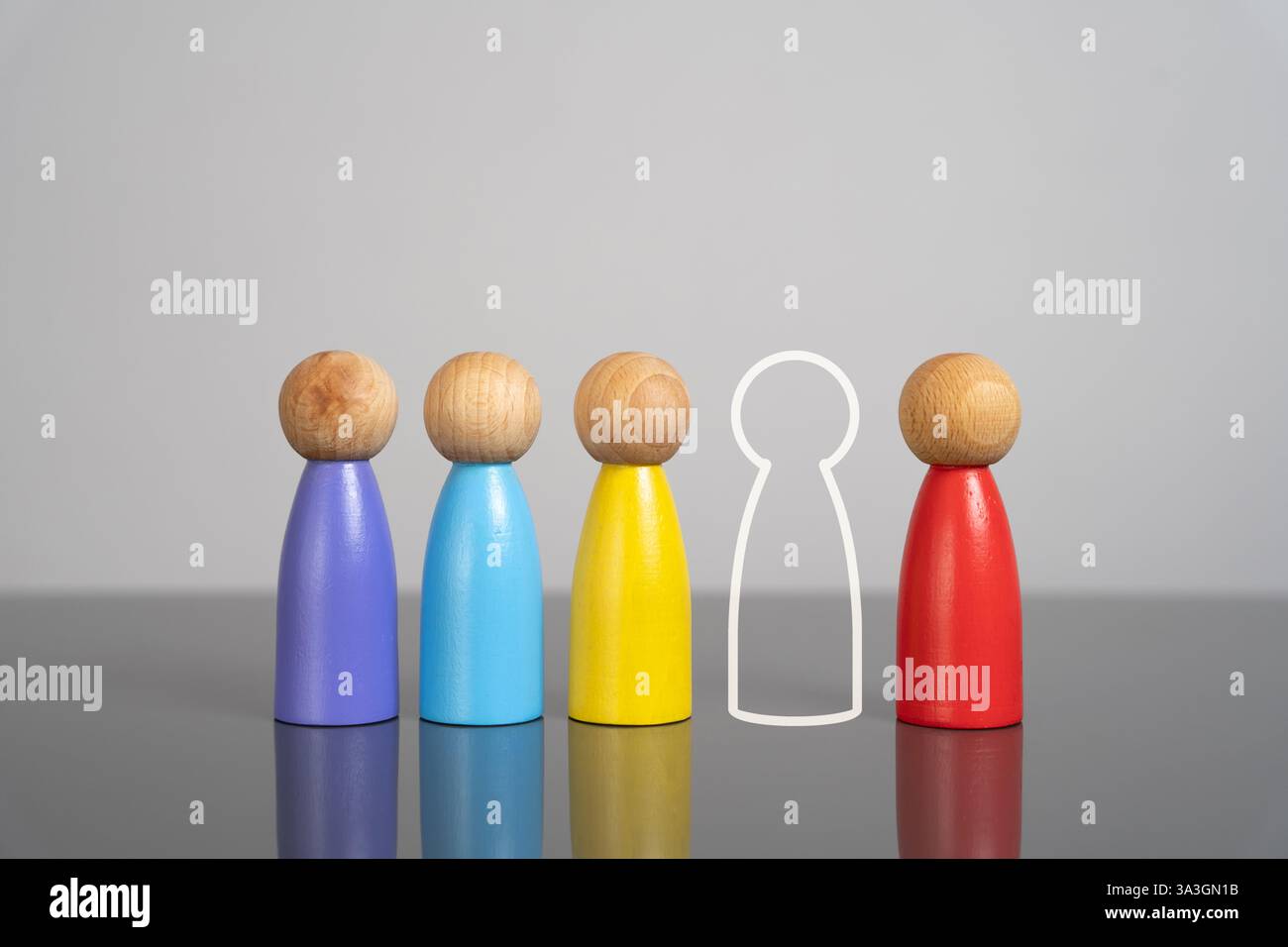 Manca una persona per completare la squadra. Reclutare lavoratori. Lacune nella forza lavoro, assunzione di posti di lavoro e necessità di personale. Posto vacante. Talento acquisi Foto Stock