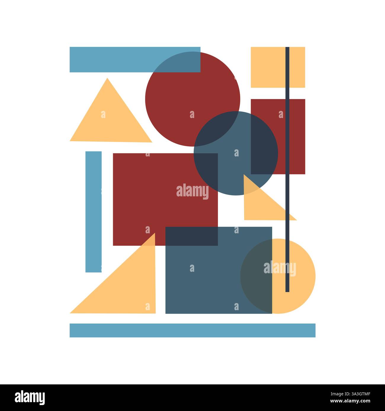 Grafica geometrica astratta in stile Bauhaus. Forme audaci e colori sovrapposti creano una composizione dinamica ed equilibrata. Perfetto per un design moderno Illustrazione Vettoriale