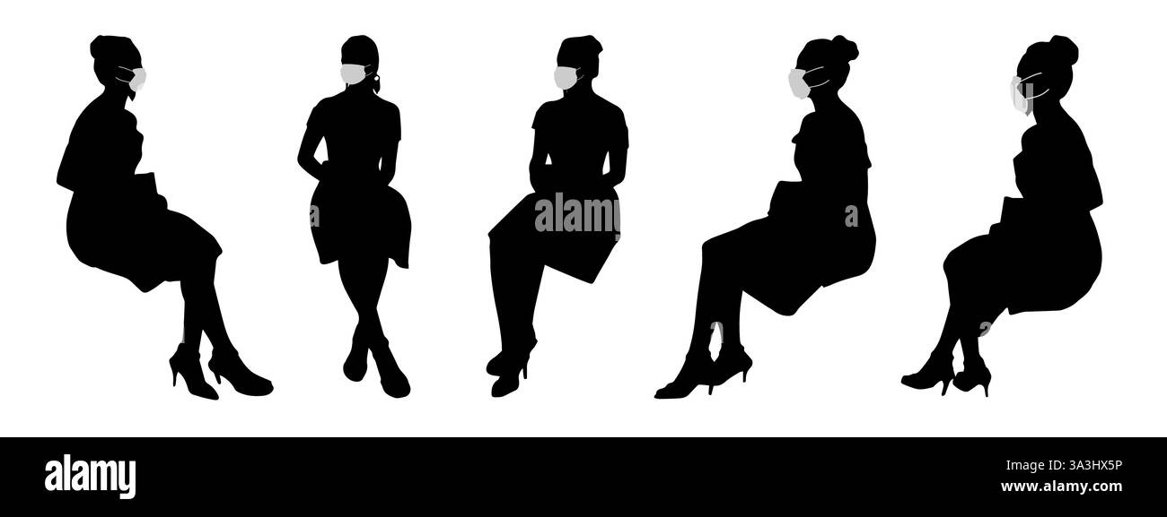 Concetto vettoriale o sagoma concettuale le donne che parlano tra loro come mezzo di prevenzione e protezione contro la contaminazione da coronavirus Illustrazione Vettoriale