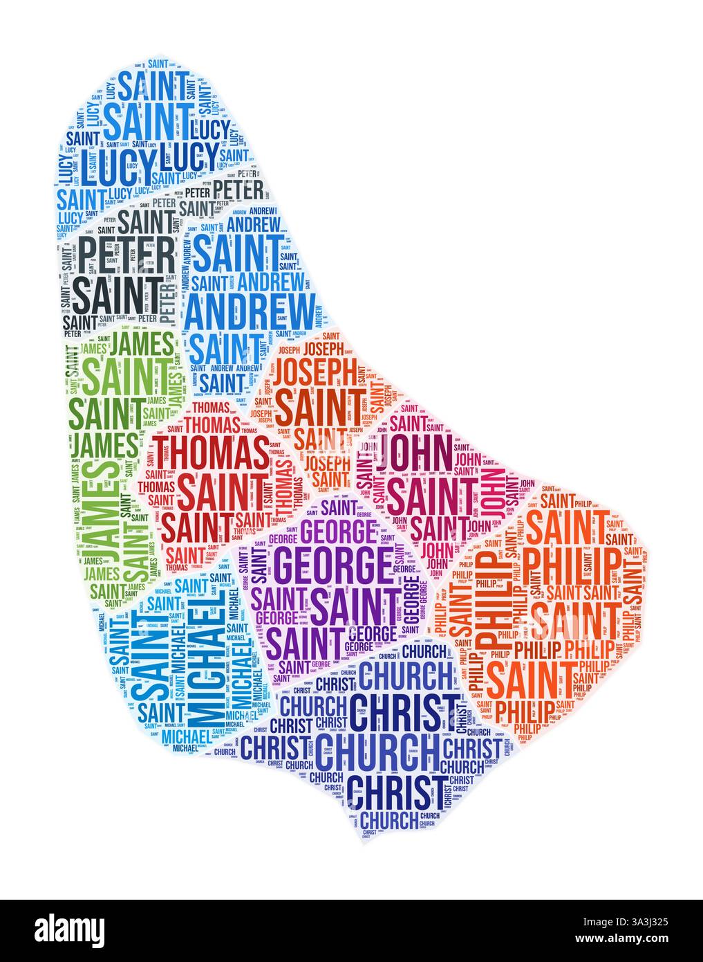 Nuvola di parole della regione delle Barbados. Design a forma di paese. Illustrazione colorata delle Barbados. Fumetto collage nomi regione. Illustrazione vettoriale. Illustrazione Vettoriale