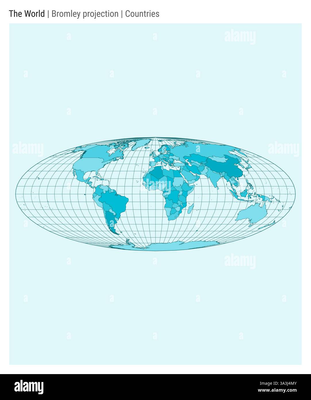 Mappa del mondo. Proiezione di Bromley. Stile country. Mappa mondiale dettagliata per infografiche, istruzione, report e presentazioni. Illustrazione vettoriale. Illustrazione Vettoriale