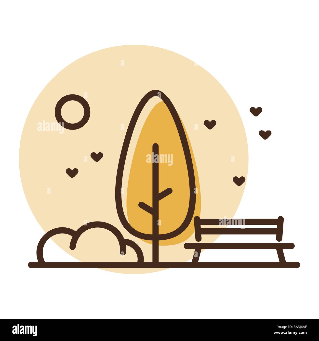 Panca del parco pubblico e icona del vettore dell'albero. Parco urbano. Segno della natura. Simbolo grafico per il design di siti Web di viaggi e turismo e app, logo, app, UI Illustrazione Vettoriale