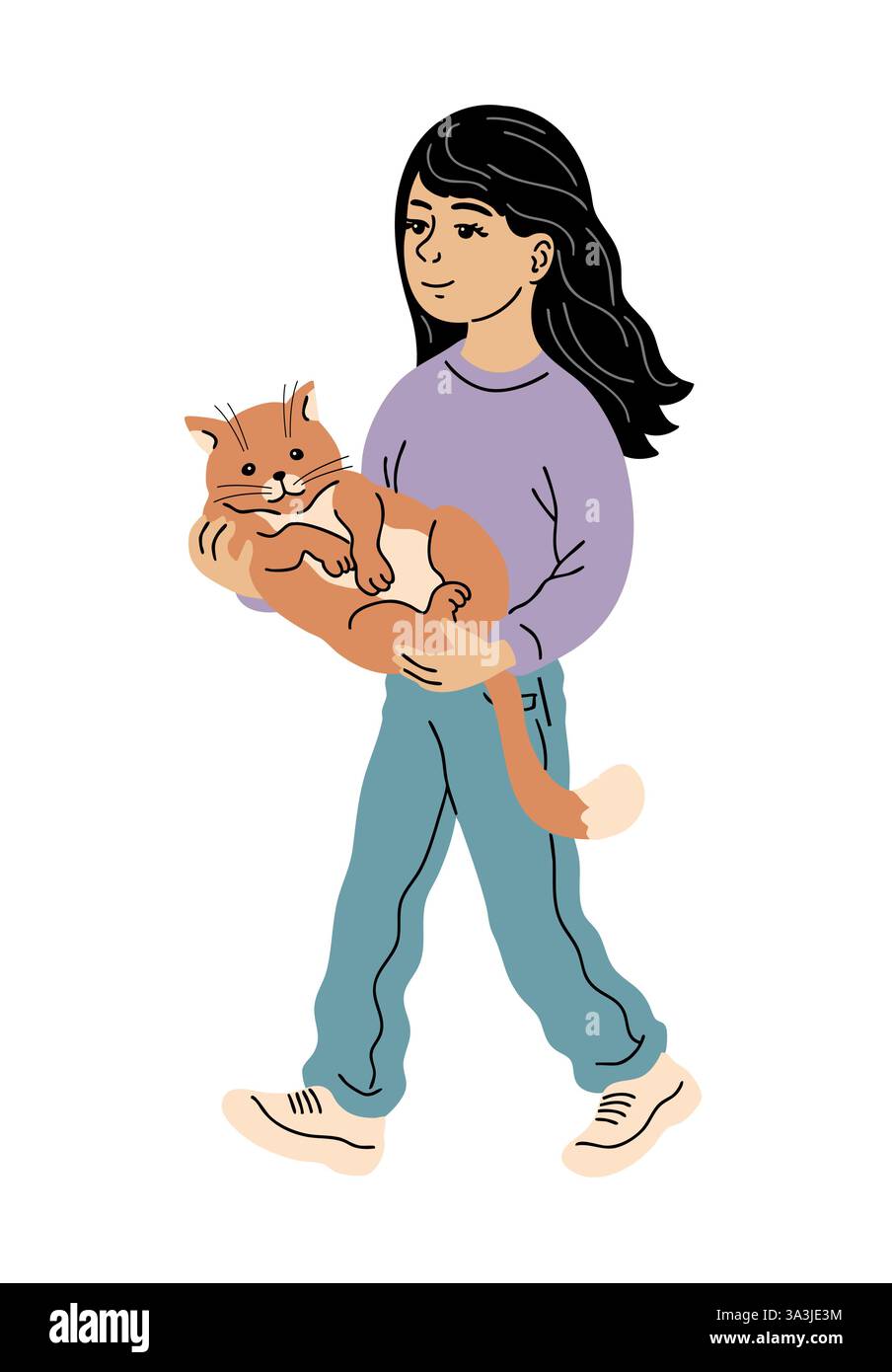 Ragazza che gioca con gatto dello zenzero Illustrazione Vettoriale