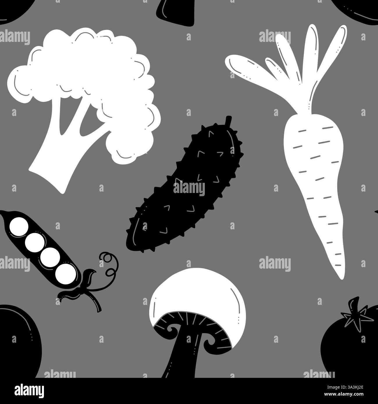 Cartoni animati per verdure senza cuciture per avvolgere carta e tessuti e biancheria, stampa abiti per bambini, accessori estivi e tessuti per la cucina Foto Stock