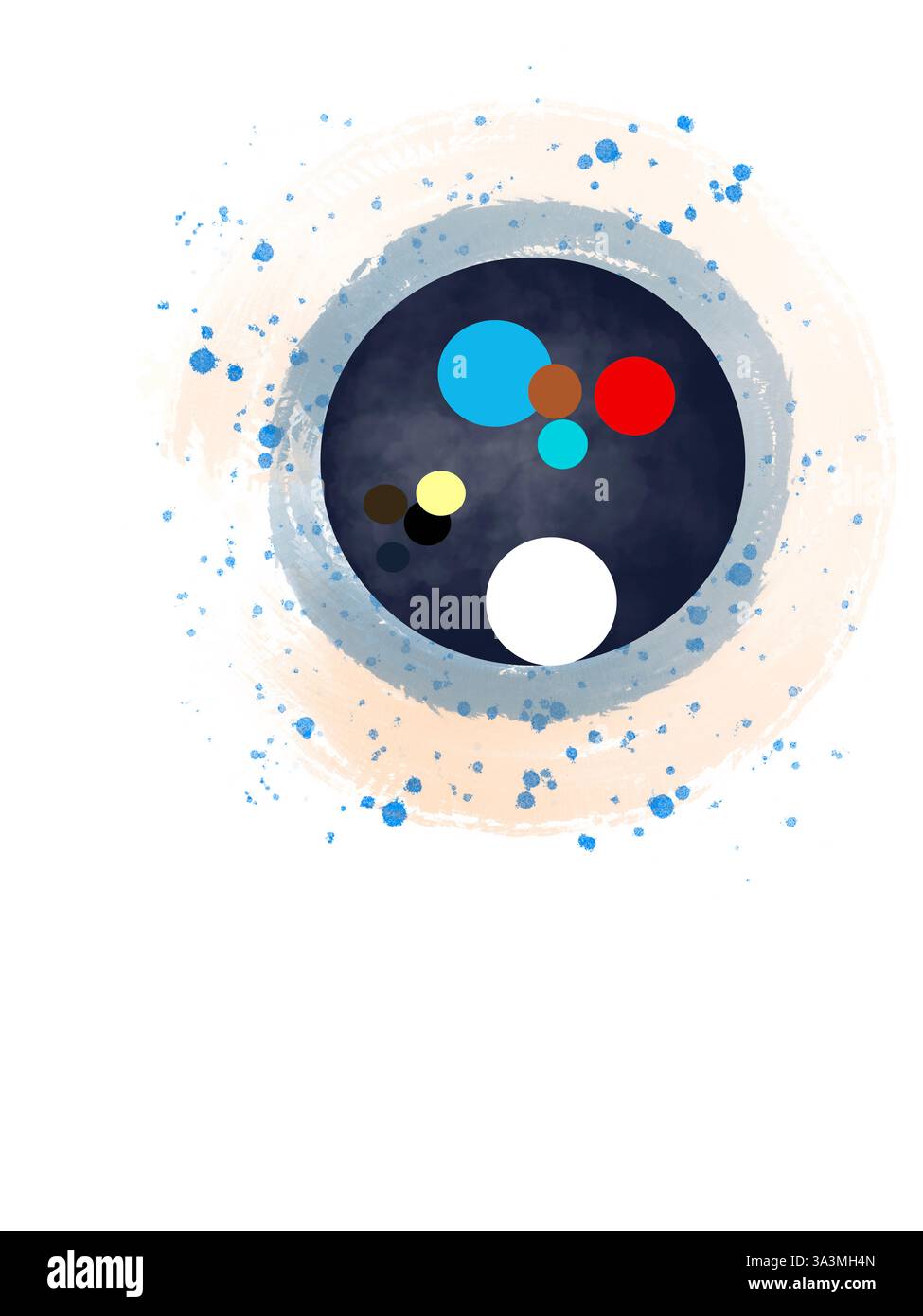 Composizione astratta orfica moderna con cerchi colorati stratificati che creano ritmo visivo ed equilibrio geometrico Foto Stock