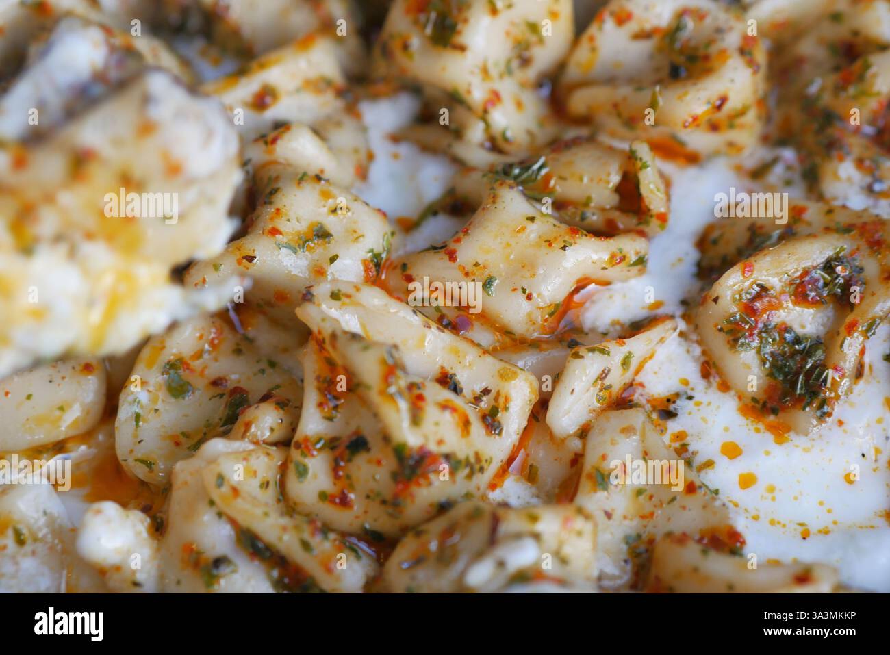 Deliziosi gnocchi fatti a mano serviti con salsa saporita in una ciotola Foto Stock