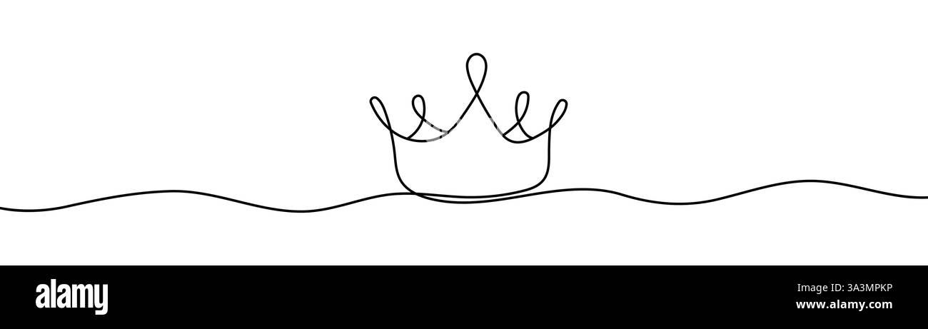 Disegno continuo della corona a una linea e delinea il simbolo della corona, l'arte del re e la maestosità dell'illustrazione vettoriale. Illustrazione Vettoriale