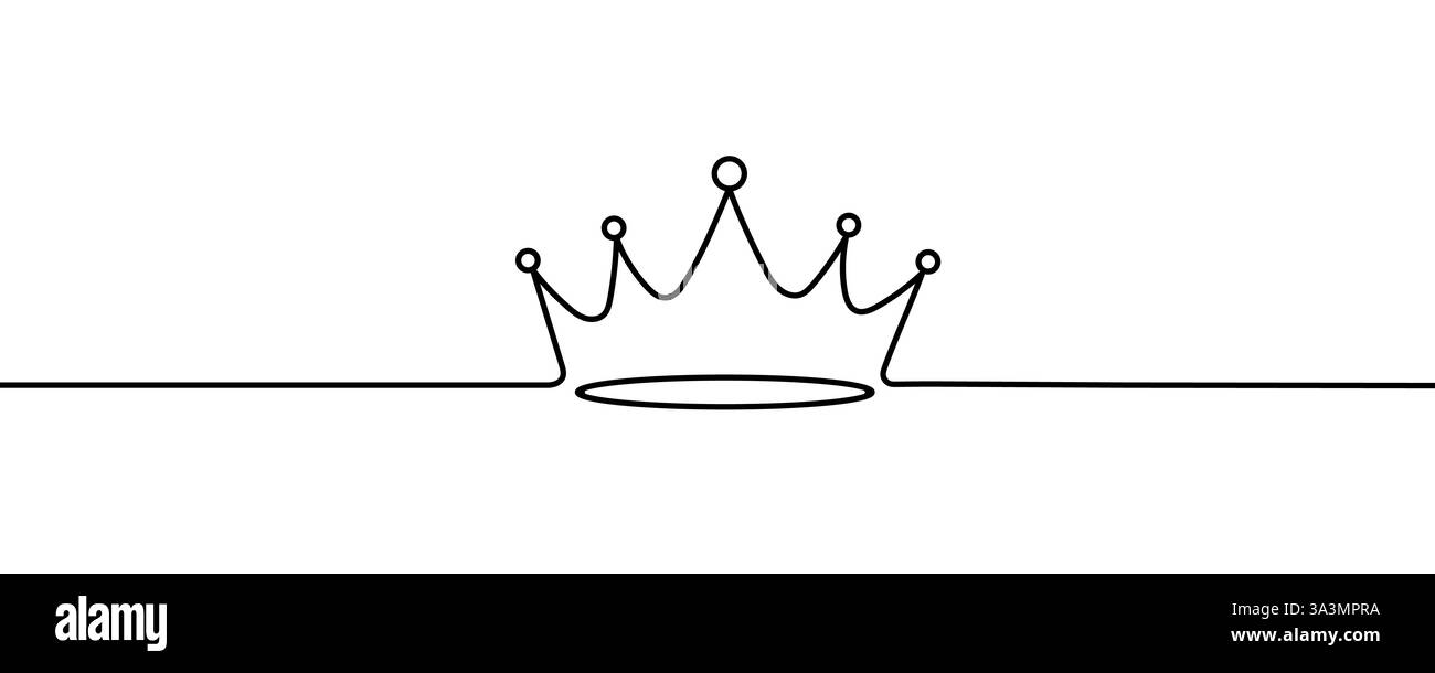 Disegno continuo della corona a una linea e delinea il simbolo della corona, l'arte del re e la maestosità dell'illustrazione vettoriale. Illustrazione Vettoriale