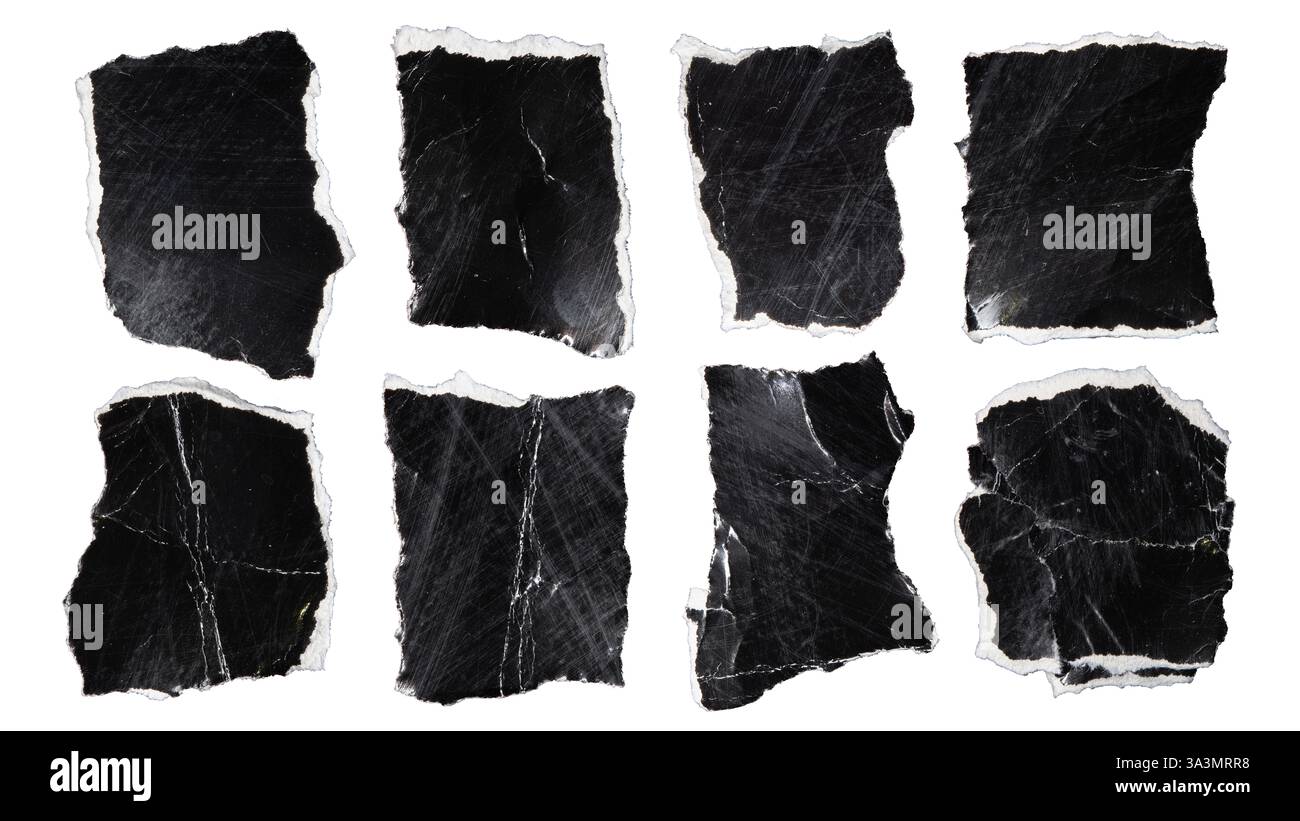 Carta strappata nera da utilizzare come sfondo per lettere di riscatto con percorso di ritaglio Foto Stock