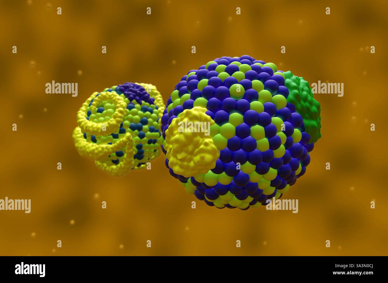 Colesterolo LDL (lipoproteina a bassa densità) e HDL (lipoproteina ad alta densità) - Vista ravvicinata illustrazione 3d. Foto Stock