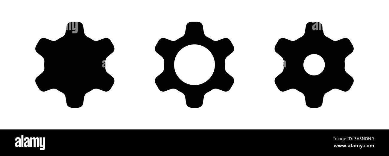Impostazione vettore icone, Strumenti, Cog, segno ingranaggio. Informazioni sull'account dell'opzione Guida. Stile piatto alla moda per design grafico, logo, app mobile Illustrazione Vettoriale